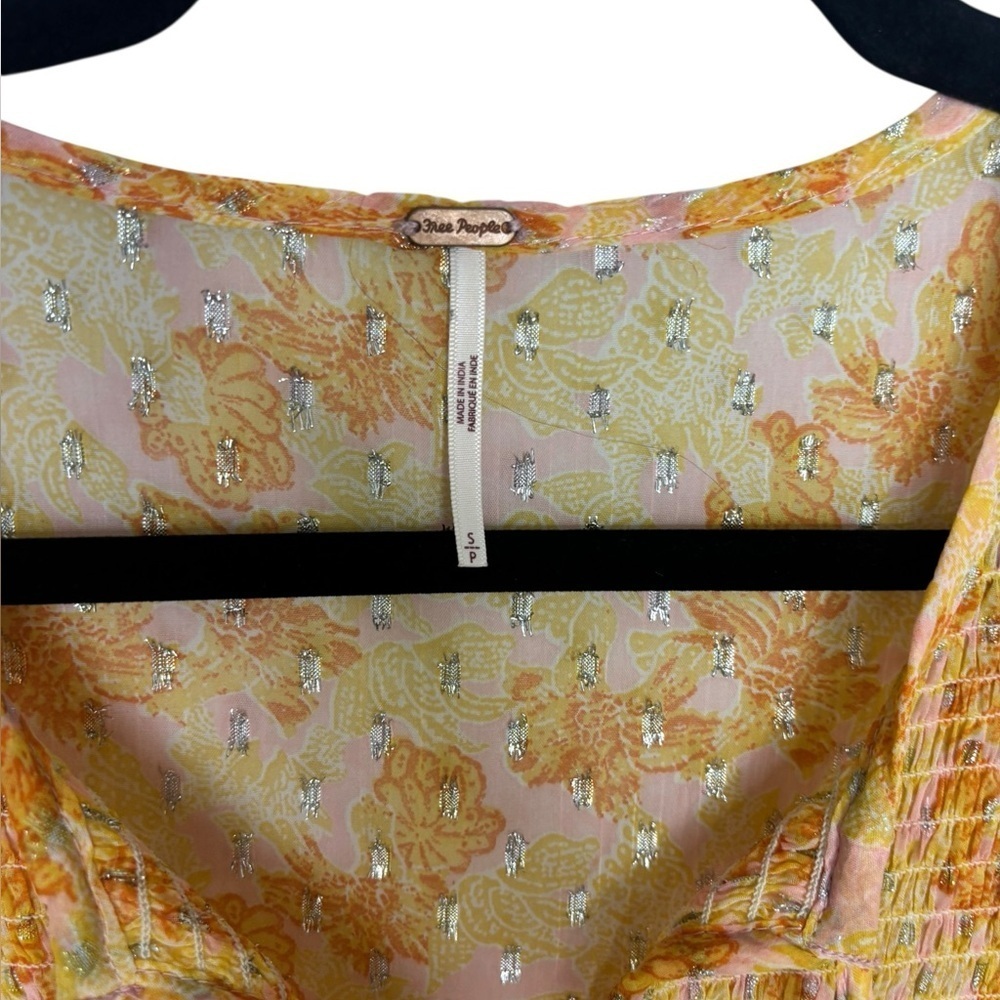 Free People Sheer Flowy Yellow Paste Ruffle Tiered Mini Dress Small *no slip - Picture 2 of 10